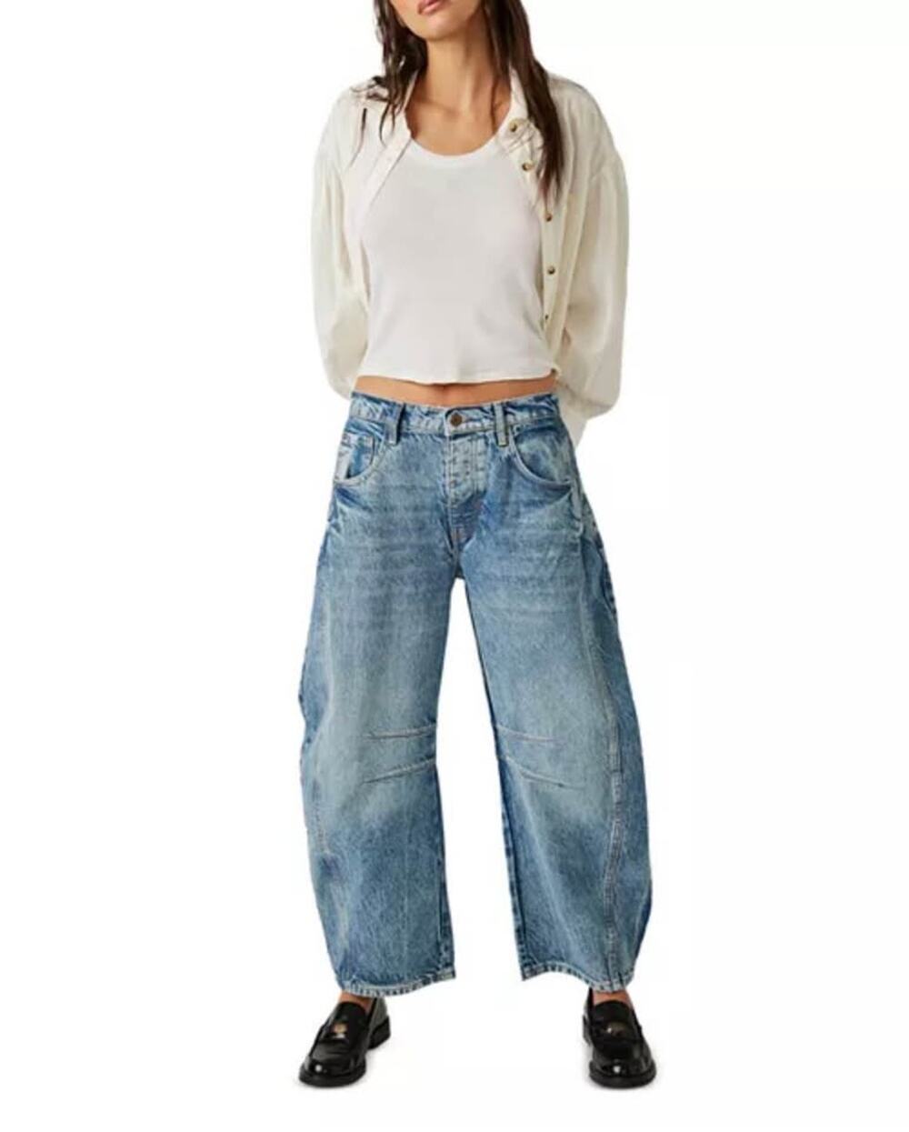 We The Free Good Luck Mid-Rise Barrel Jeans - Ultra Light Beam